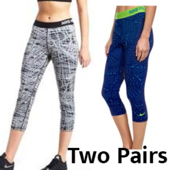 Nike Pro cool tracer print compression capri and angle graphic Capri Small - Picture 1 of 12